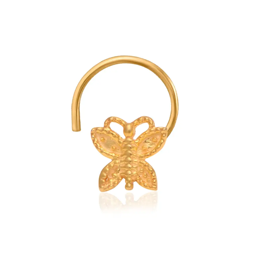 Textured Minimal Butterfly Nose Pin Gold Plated 925 Sterling Silver : NP-00013