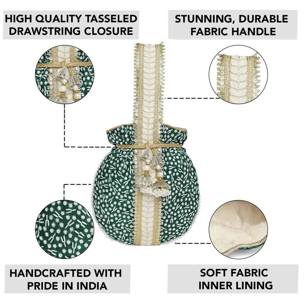 Potli Bags For Women Evening Bag Clutch Ethnic Bride Purse With Drawstring(P93Br) : P93GRN