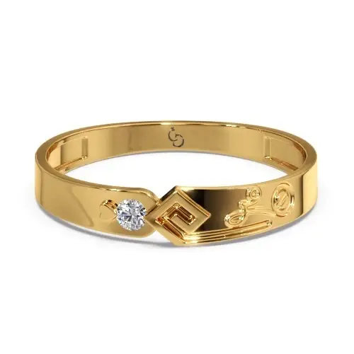 Round Brilliant Diamond Men'S Ring | Geometric Accent Contemporary Design : RG-M-CC-32-YE-Silver925-LabD-9