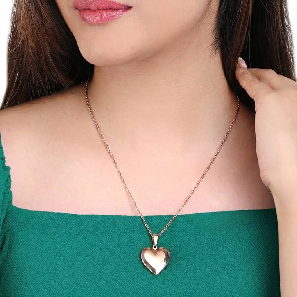 Fancy Heart Shape Openable Pendant Chain Necklace For Women & Girls | Rose Gold Plated | Stylish Design Jewellery |  : PX9P96C