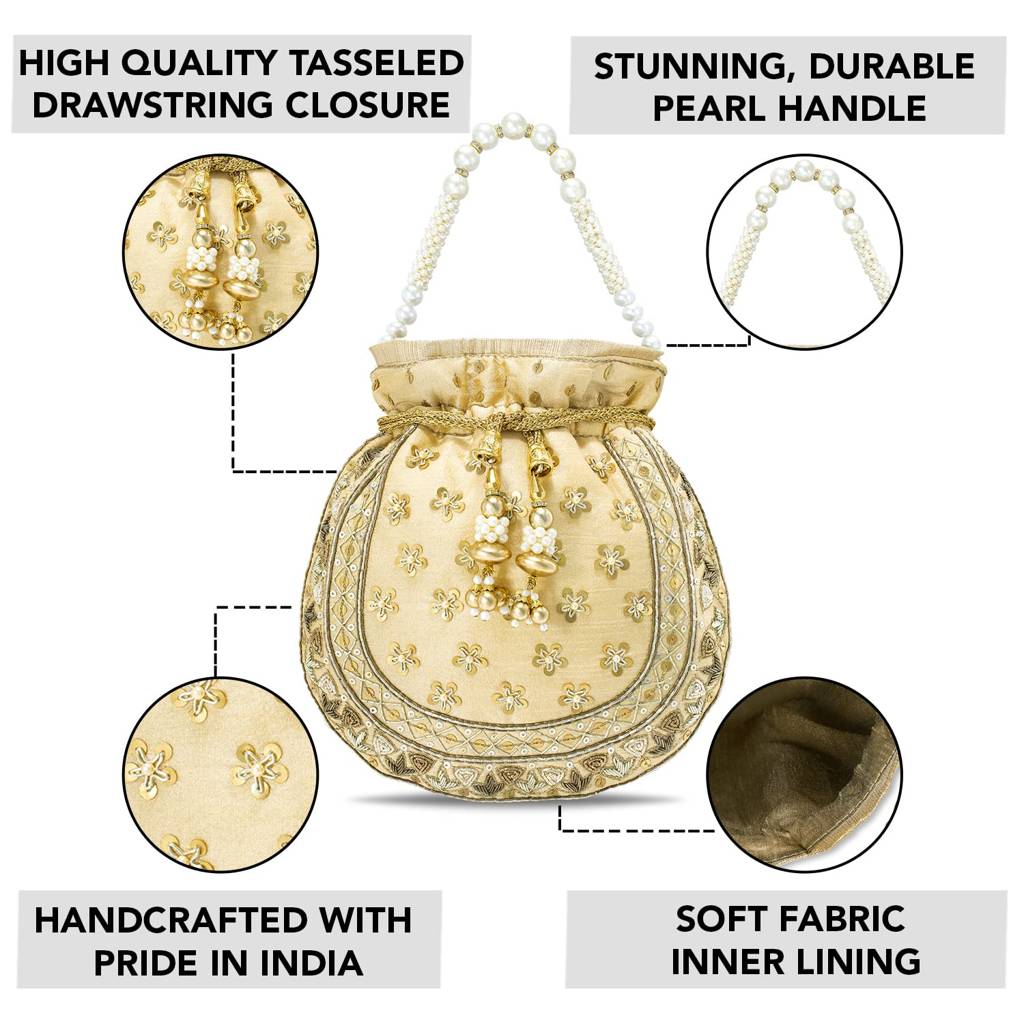 Potli Bags For Women Evening Bag Clutch Ethnic Bride Purse With Drawstring (P54Crm) : P54CRM