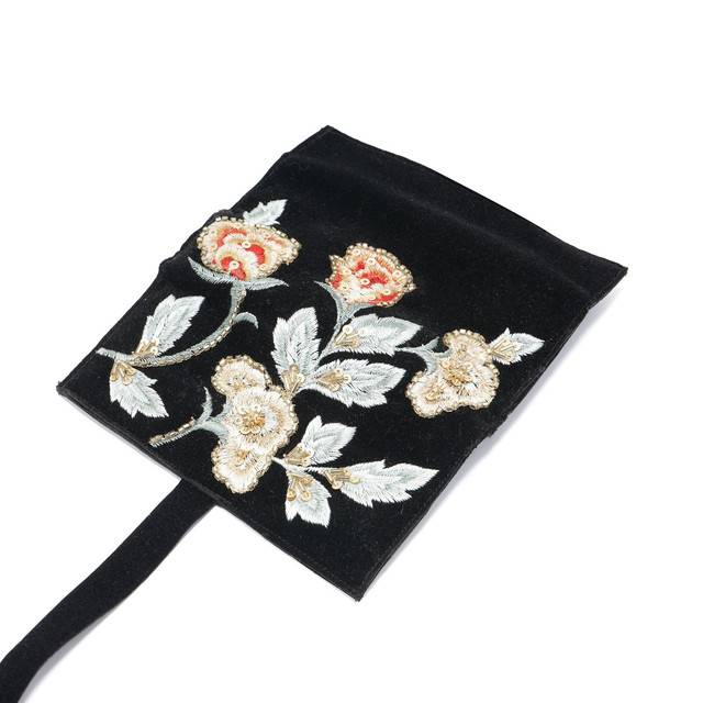 Handmade Embroidered Jewelry Storage Roll, Black Suede Fabric With Bugle Beads And Sequin Work : LM1031-Blk