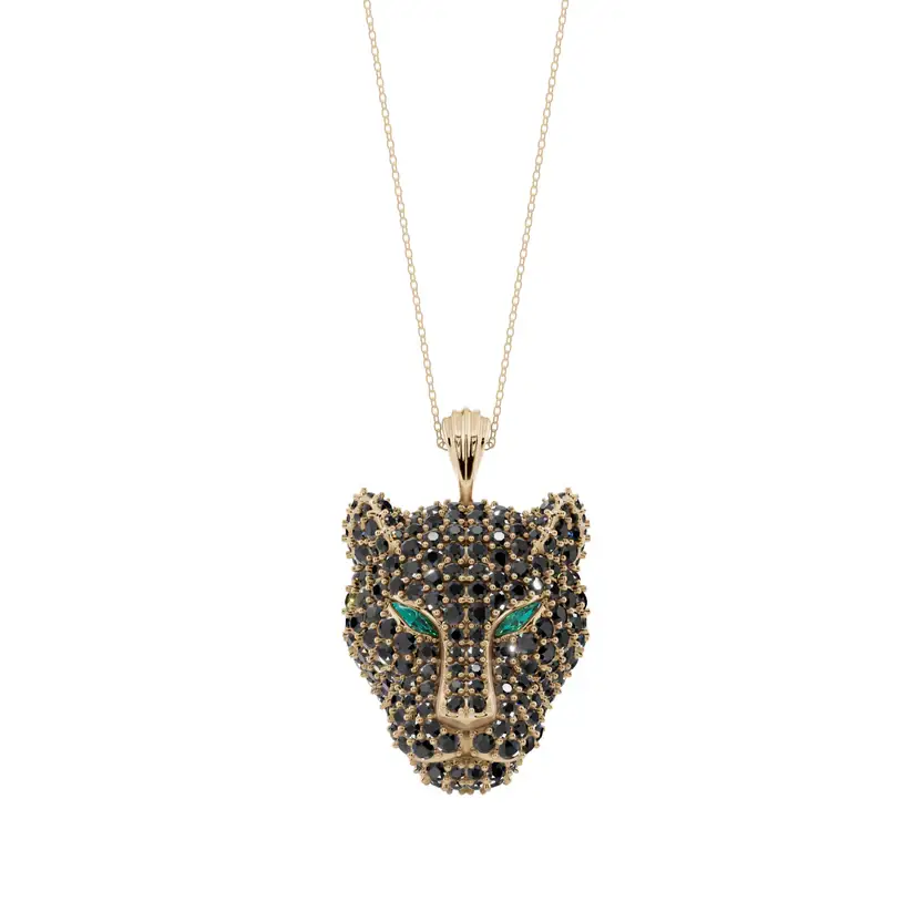 The Midnight Prowler Semi Silver Pendant Necklace : BLKPNTHR-SM-C-G