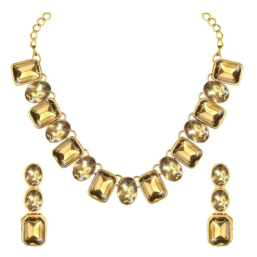 Wedding Square Crystal Necklace With Drop Earrings Indian Traditional Ethnic Jewellery Set For Women Girls (Ch : PF24N10098LCT