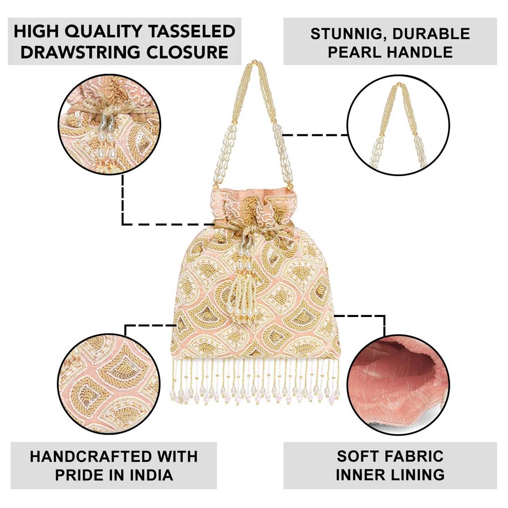 Potli Bags For Women Evening Bag Clutch Ethnic Bride Purse With Drawstring (P37Bl) : P37PK-1