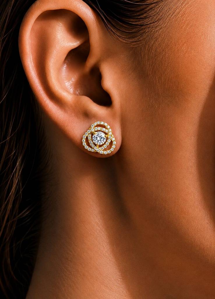 Ultra Premium Diamond Cluster Intertwined Stud Earrings For Women With Premium Screw Backs - 18K Gold Finish : TE2110_2