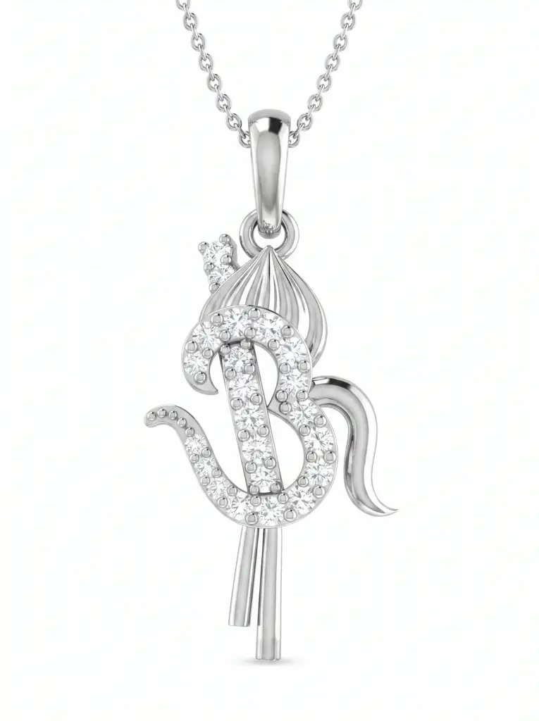 Om Diamond Men'S Pendant | Khanda-Inspired Design With Round Brilliant Diamonds : PD-CC-CZP-36-WH-Silver925-LabD