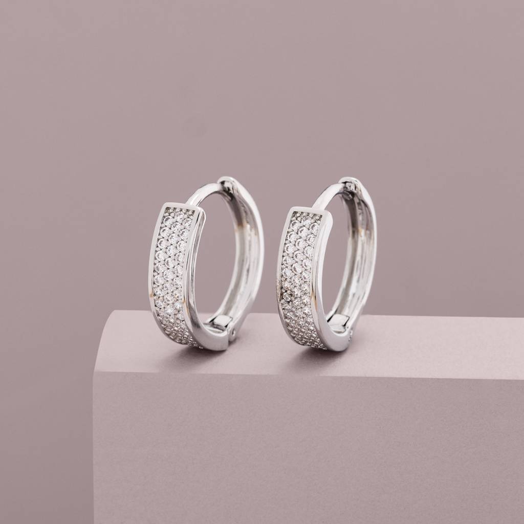 White - Plated Casual Wear Trendy Zircon Earring - 466923 : 466924