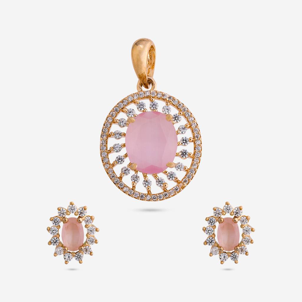 Gld Ros - Plated Party Wear Zircon Pendant Set - 470642 : 470642