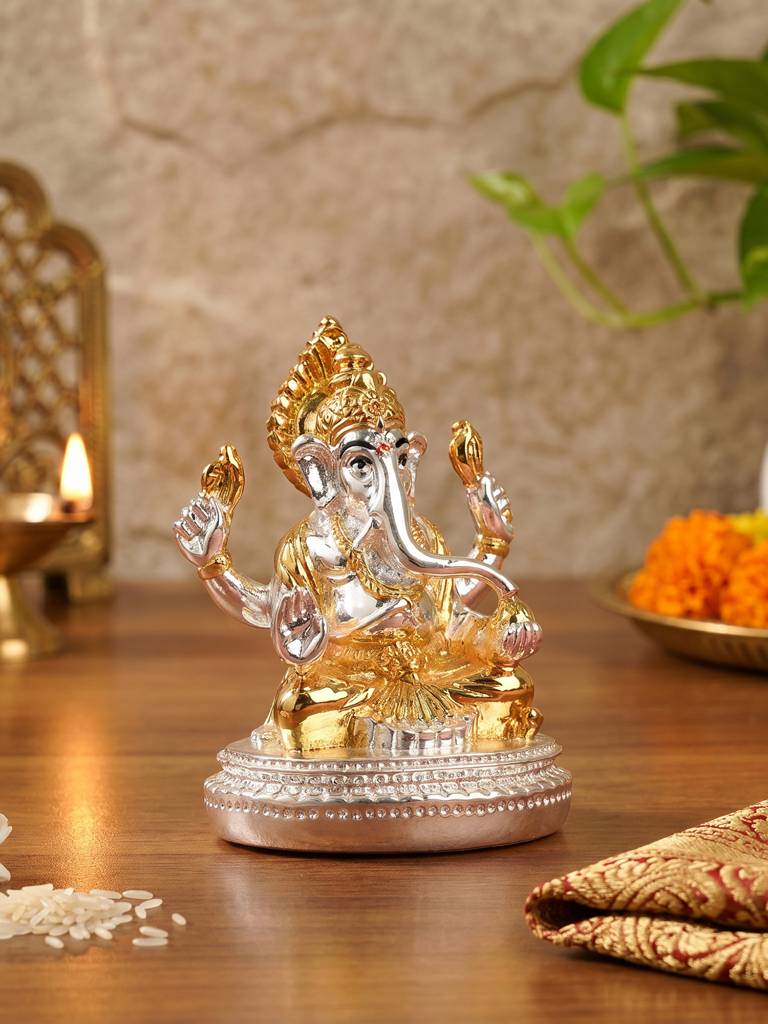 Eternz Certified Jewellery - Touch925 24K Gold Plated Dual Tone Ganesha Idol (One Size)