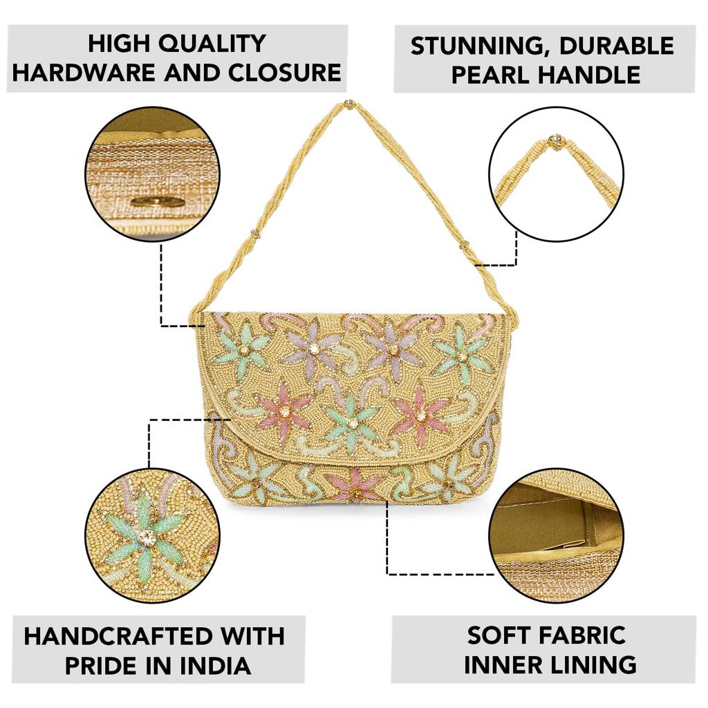 Cream Floral Clutch Bag Ethnic Purse For Women & Girls : C182CRM