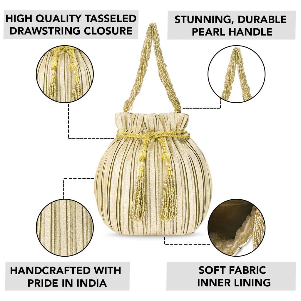 Potli Bags For Women Evening Bag Clutch Ethnic Bride Purse With Drawstring (P63G) : P63G