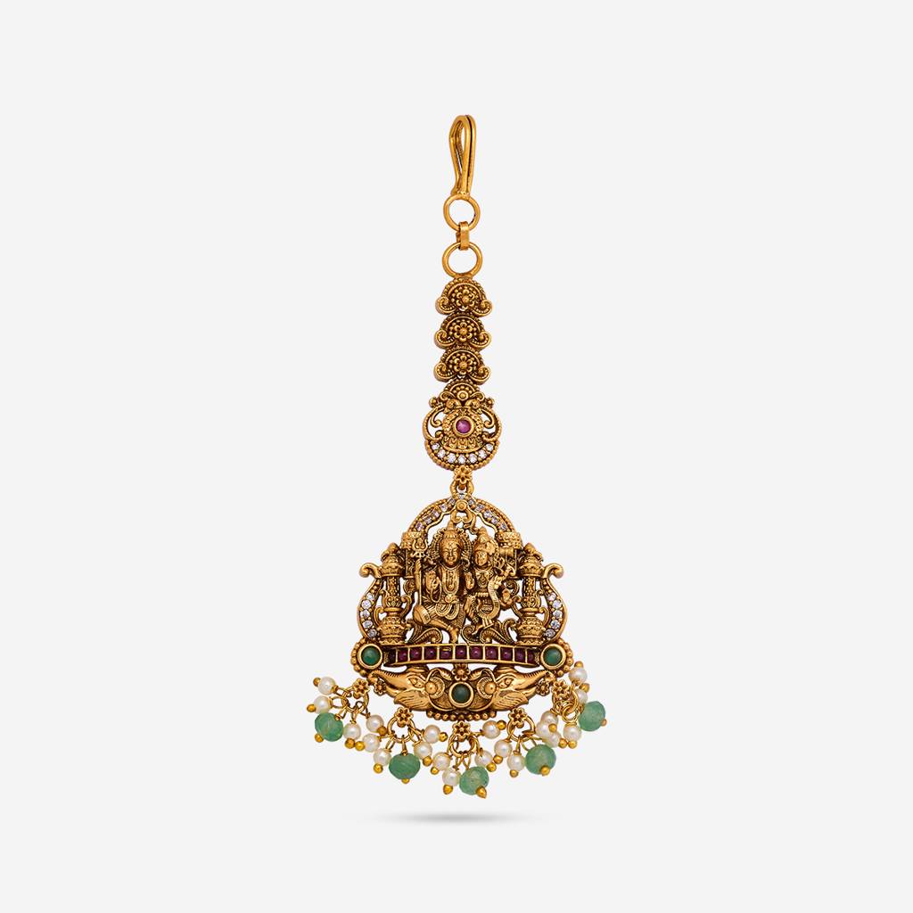 Ruby-Green Gold Plated - Bridesmaid Antique Tikka - 452830 : 452830
