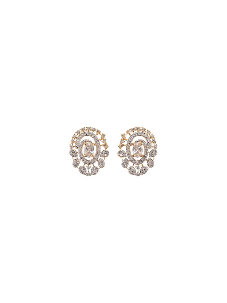 Gold Plated White Ad Zircon Oval Minimal Stud Earrings : SJER3030