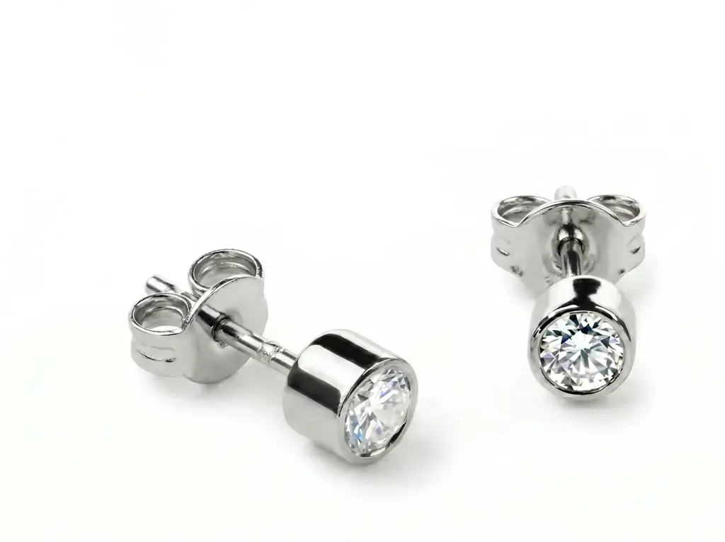 Men'S Round Diamond Bezel Set Stud Earrings | Minimal Classic Design : ER-CC-CZAI11-WH-Silver925-LabD