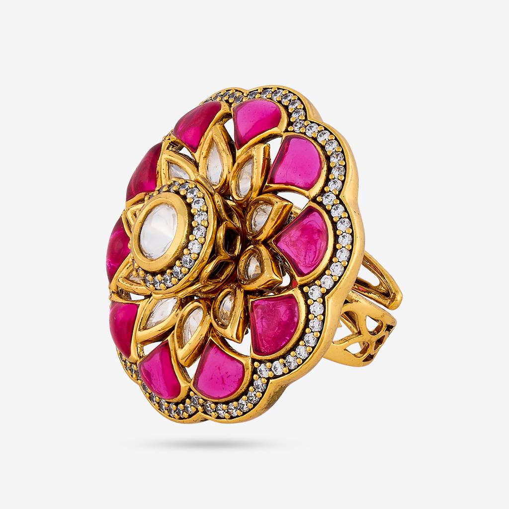 Ruby Victorian - Plated Bridesmaid Kundan Finger Ring - 449676 : 449676