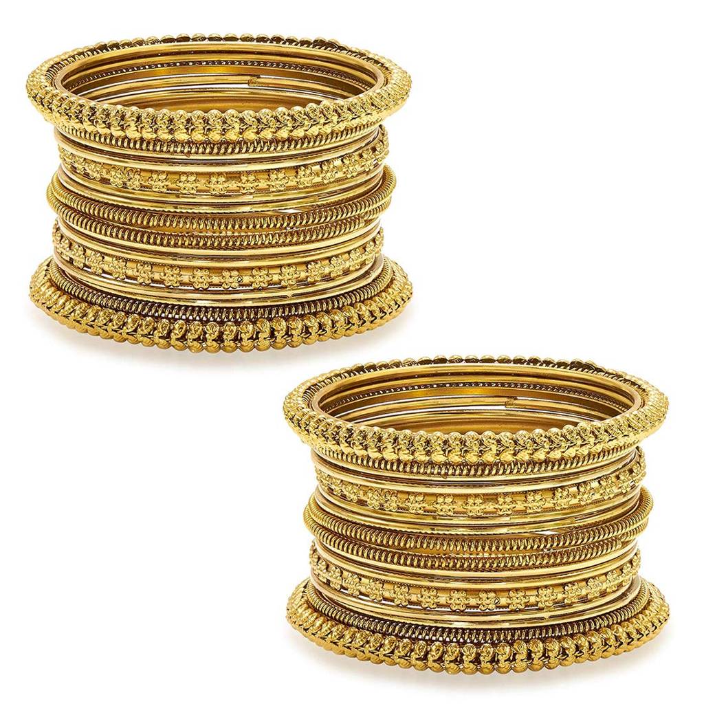 Traditional Antique Look Oxidised Golden Bangle Set Navratri Gift For Women Girls (Set Of 2) : PF34B01G-S2-4