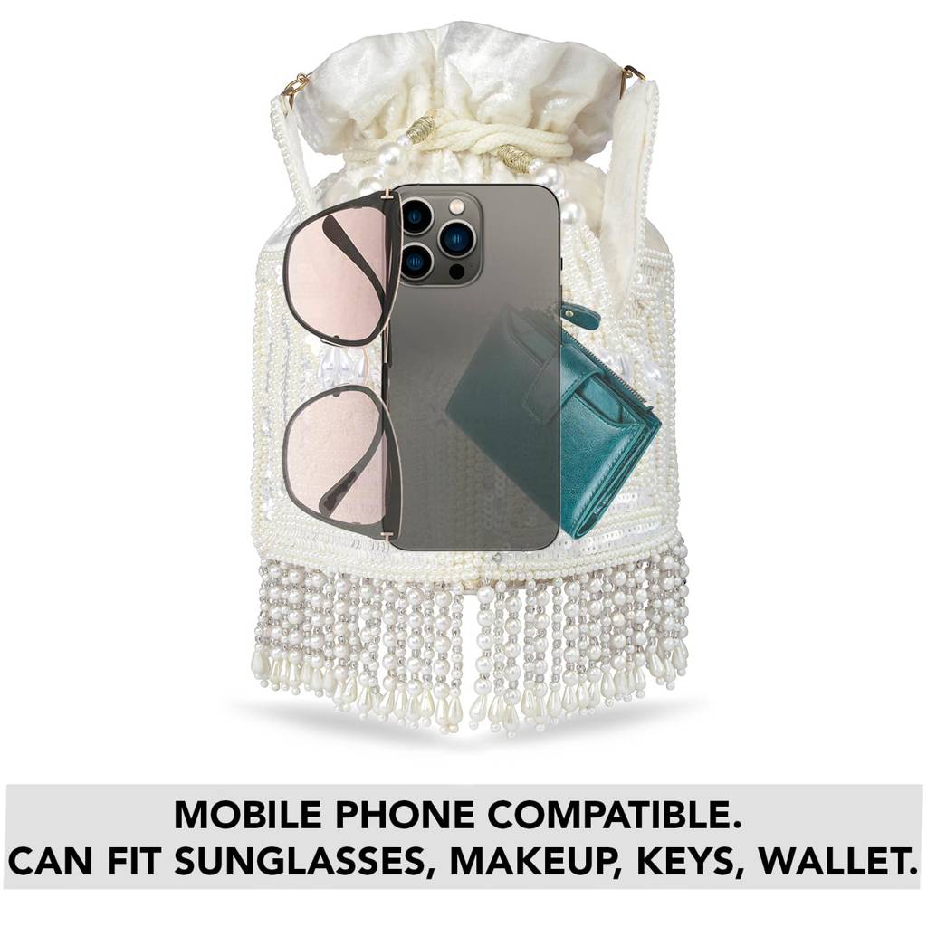 Potli Purse For Women Handmade Evening Handbag Stylish Bridal Fashion Wristlet Bag For Girls (P165Pk) : P165W