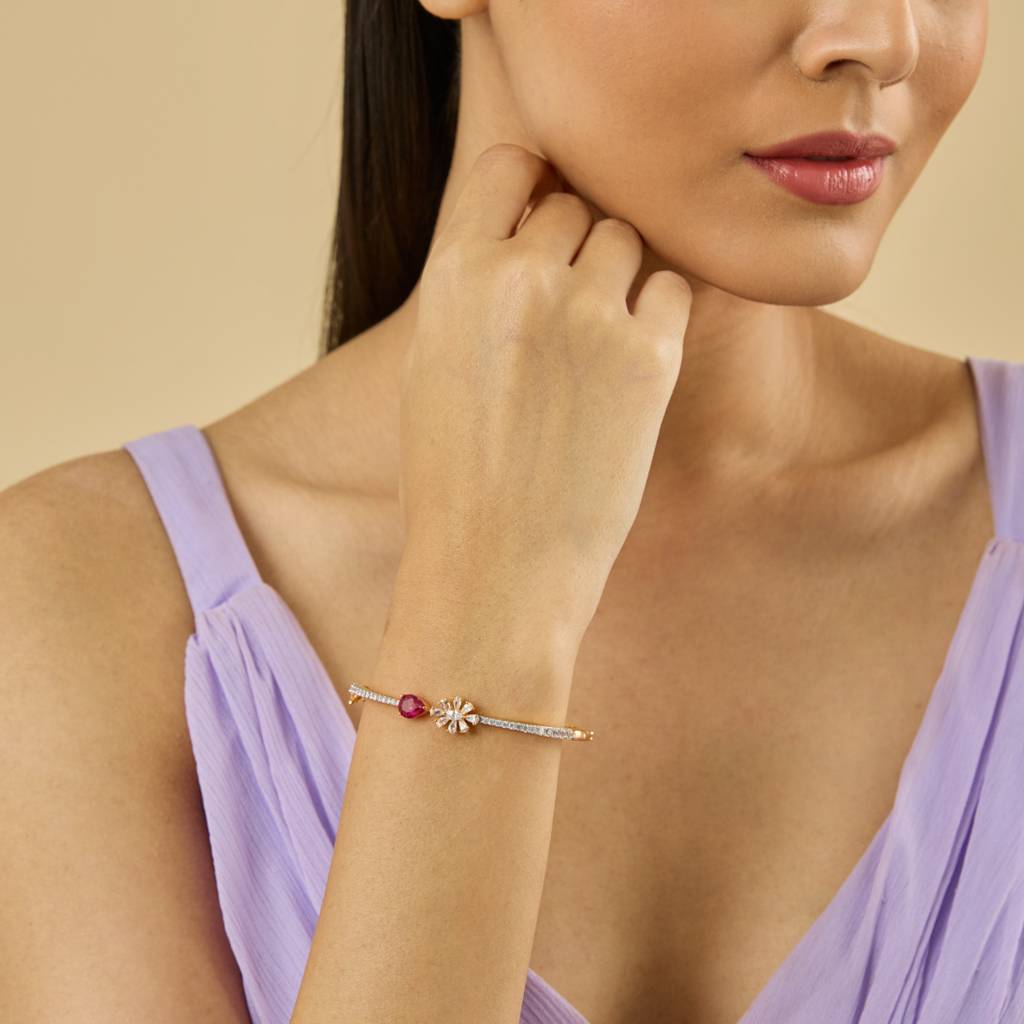 Rhodium-Gold - Plated Party Wear Zircon Kada - 435087 : 435087