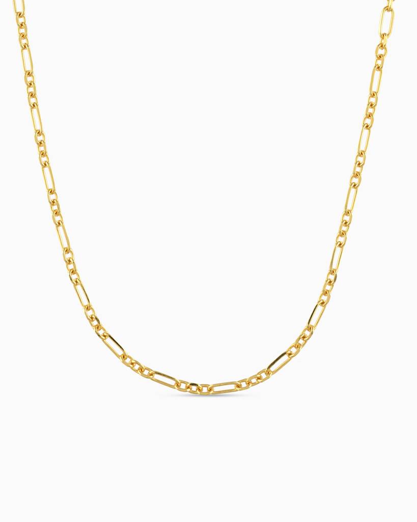 Figaro Chain: 18K Gold Plated Sterling Silver, Everyday Wear Necklace : TK-1501-N111-G00