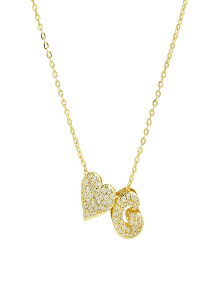 Reversible Initial Letter & Heart With Zircons Gold Plated Antitarnish Pendant : ABY0226P201GG