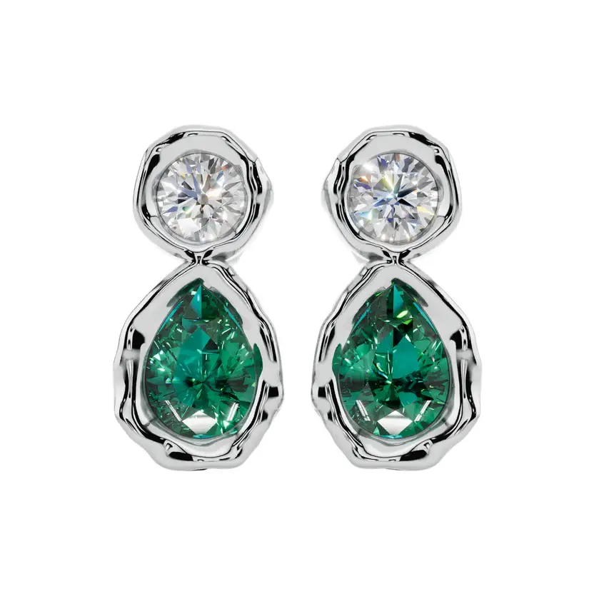 Emerald Orb Semi Silver Earrings : VFL02-S-SM