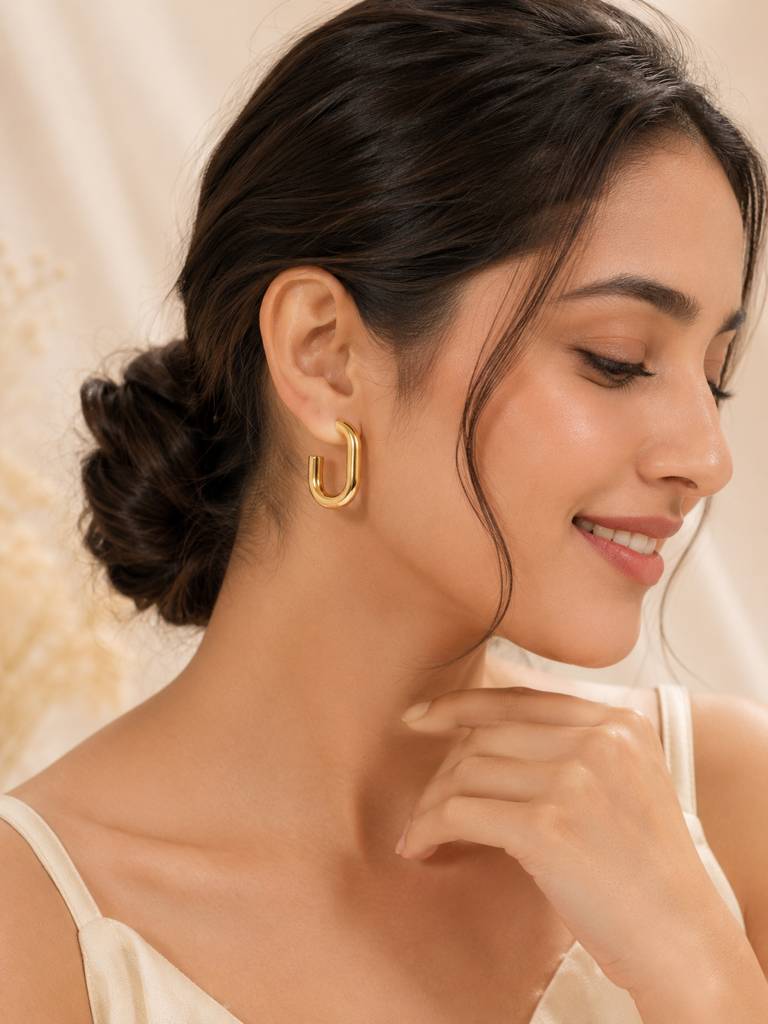 Gold Plated U-Shaped Hoop Earrings : AN-LJ-GO-0134-DE
