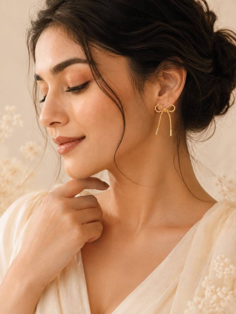 Golden Bow Twist Earrings – Aanura : AN-LJ-GO-0047-DE