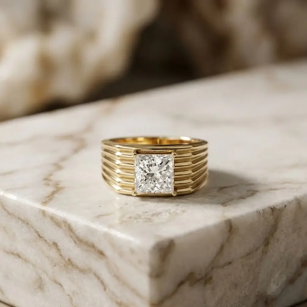 2.30Ct Moissanite Princess Cut Multi-Ridge Ring For Men'S : ZLM-10064Y-14N