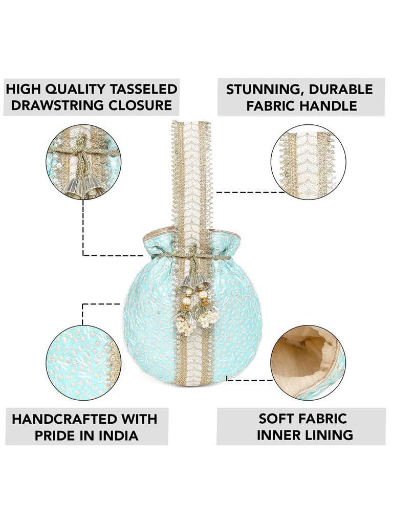 Potli Bags For Women Evening Bag Clutch Ethnic Bride Purse With Drawstring(P93Br) : P93SB