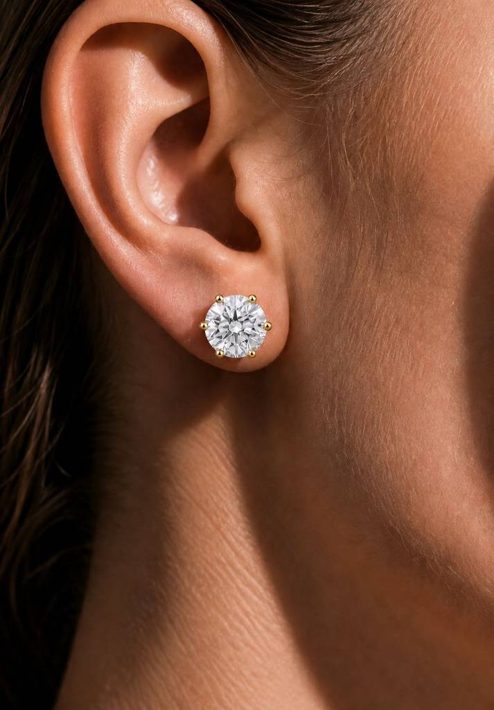 2 Carat Solitaire Studs On 925 Silver With Premium Screw Backs In 18K Gold Finish : TE2168_2