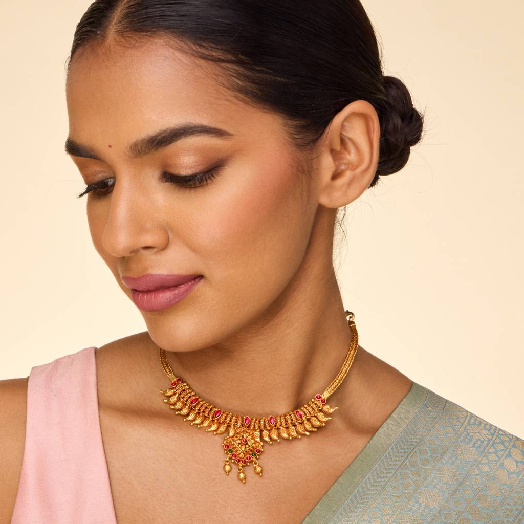 Ruby-Green Gold - Plated Bridesmaid Temple Necklace - 452677 : 452677