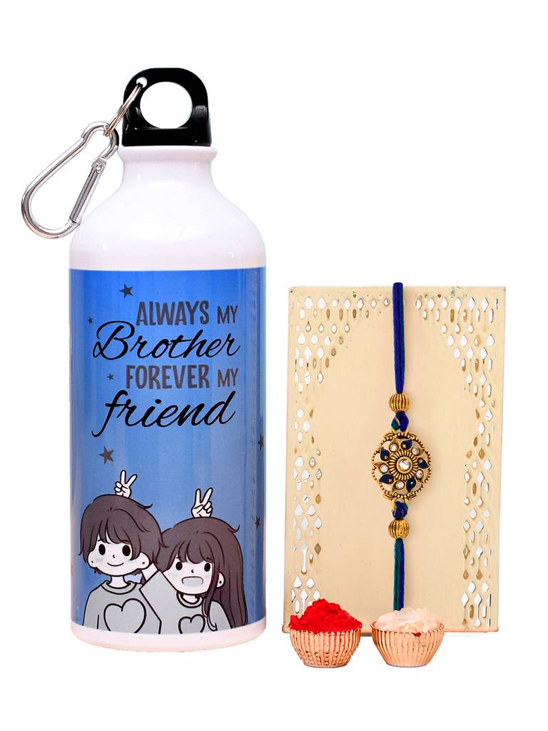 Designer Rakhi Gift Set With Printed Water Bottle : 8905124584882