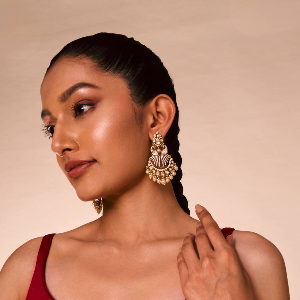 White Victorian - Plated Bridal Kundan Earring - 461650 : 461650