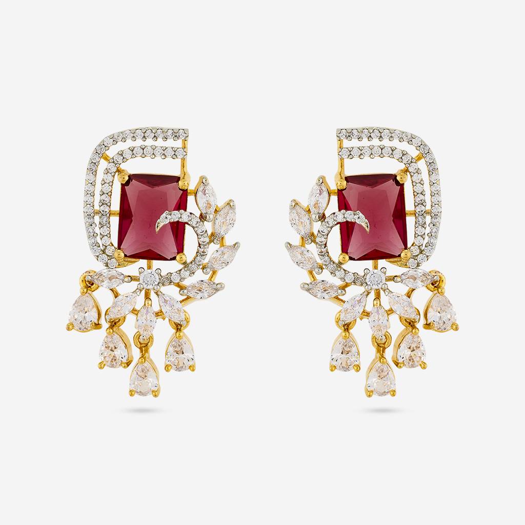 Rodium-Gold - Plated Party Wear Zircon Earring - 449060 : 449060