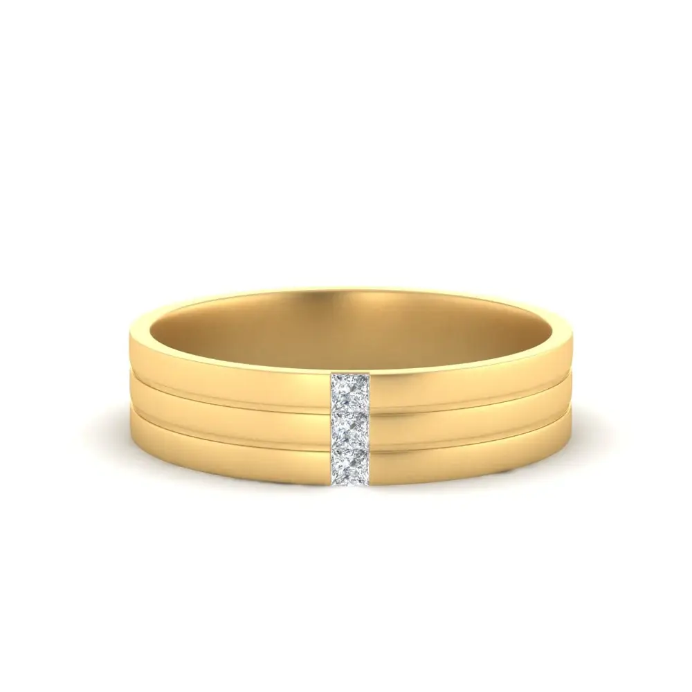 Three Stone Princess Cut Diamond Wedding Men'S Band | Matte Finish Channel Setting : RCC0003-YE-Silver925-LabD-9