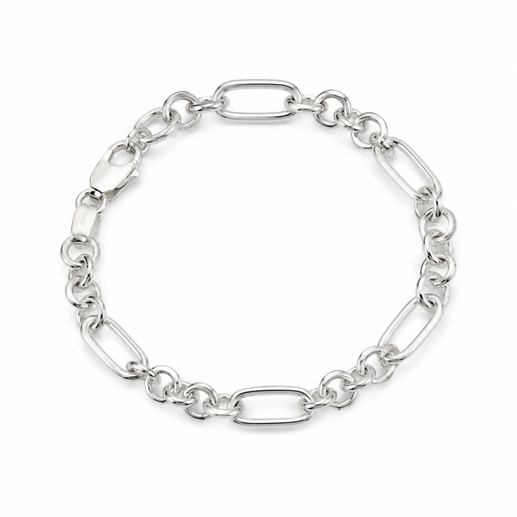 MIRAURA JEWELS Menâ€™S Hammered 925 Silver Textured Rolo Link