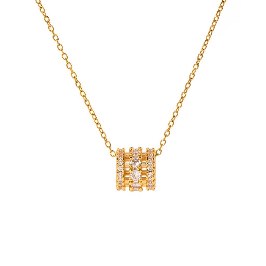 Golden Stainless Steel & 18K Gold Pvd Premium Necklace For Women | Elegant Crystal Barrel Pendant With Chain | Ant : NW2312028