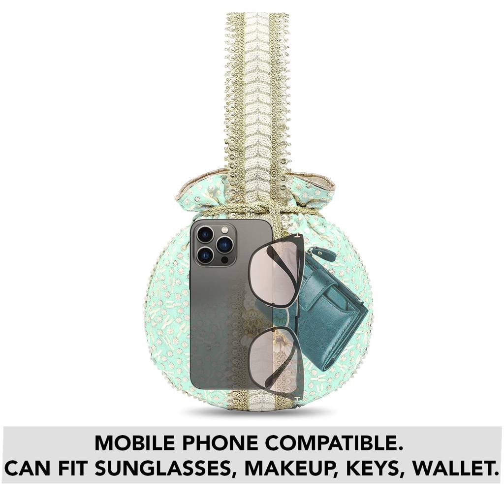 Potli Bags For Women Evening Bag Clutch Ethnic Bride Purse With Drawstring(P93Br) : P93MNT