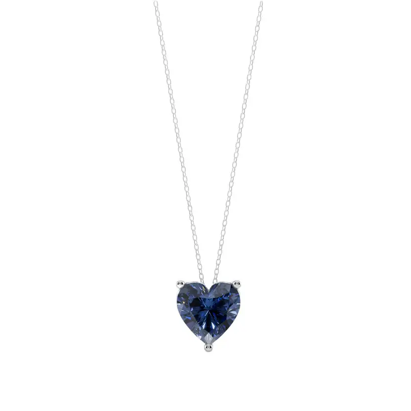 Blue Heart Solitaire Pure Silver Pendant Necklace : HERT-BLU-10-SL-W-C
