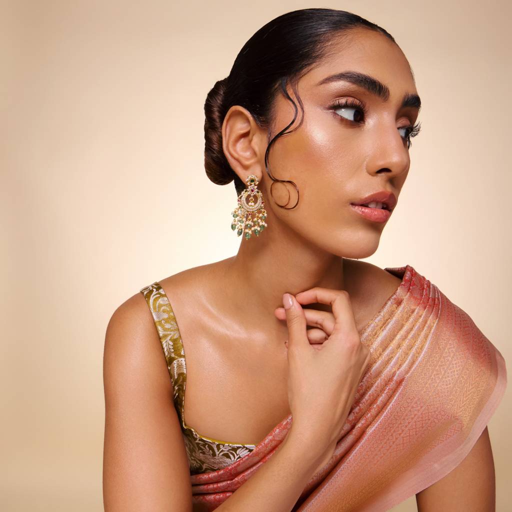 Ruby-Green Gold - Plated Festive Antique Earring - 470166 : 470166