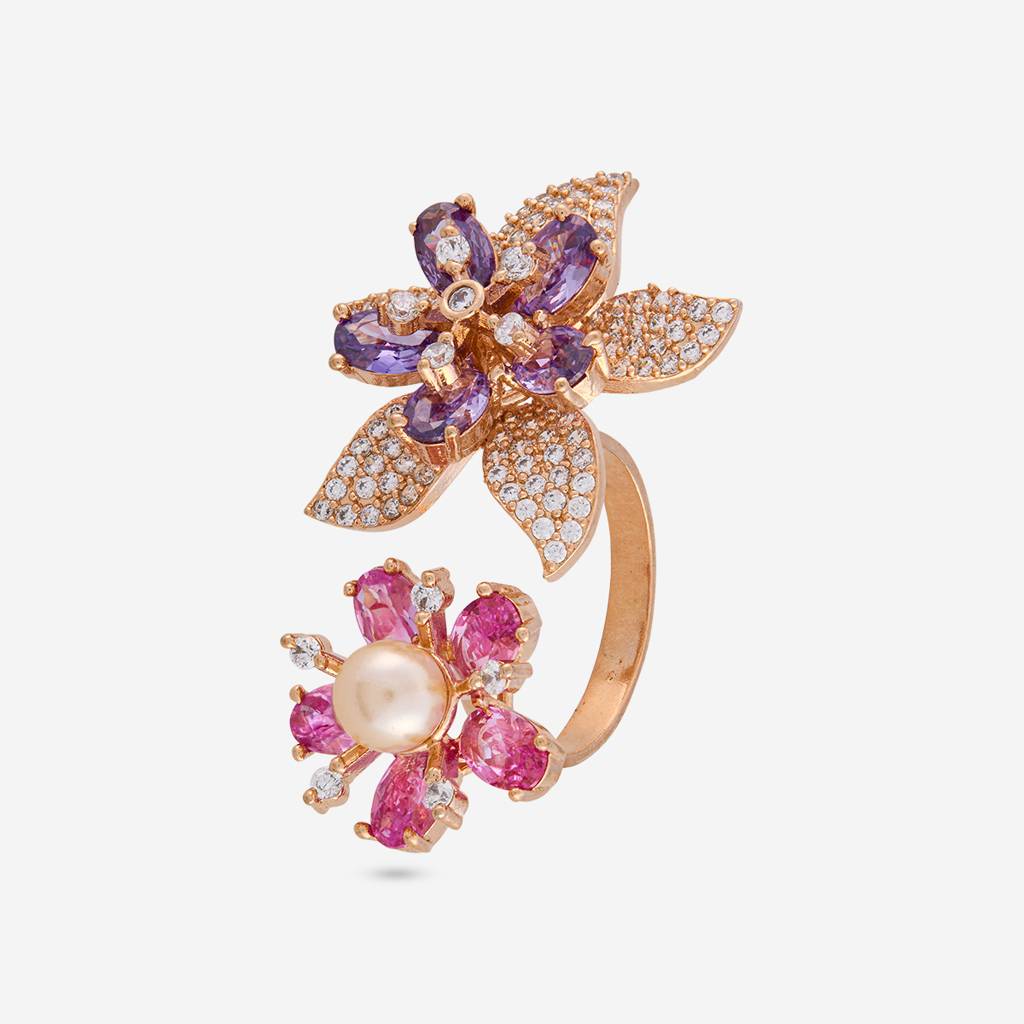 Gold - Plated Party Wear Zircon Finger Ring - 460778 : 470133