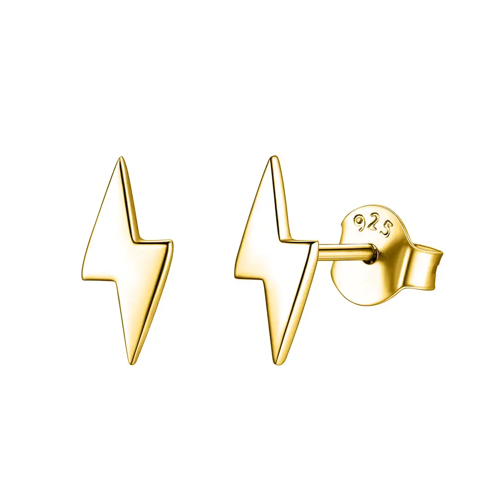Lightning Bolt Stud Earrings - 925 Sterling Silver 18K Gold Plated : ER-00698