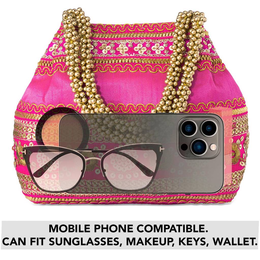 Potli Purses For Women Handmade Evening Handbag Stylish Bridal Fashion Wristlet Bag For Girls (P185Pch) : P185RP