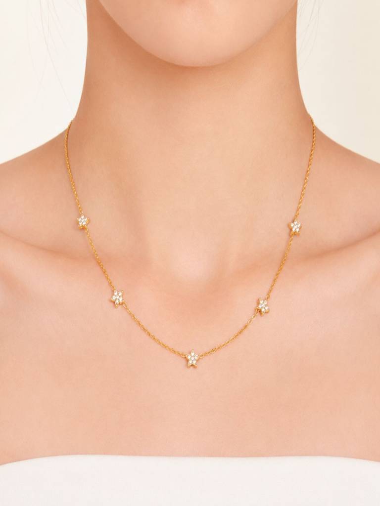 Thin Zircon Star Waterproof Anti-Tarnish Charm Necklace : ALL0726N2070G