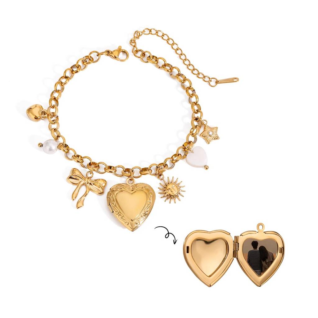 Golden Stainless Steel Premium & Elegant Charm Bracelet For Women – Adjustable Chain Bracelet With Heart Locket, B : BW2409015