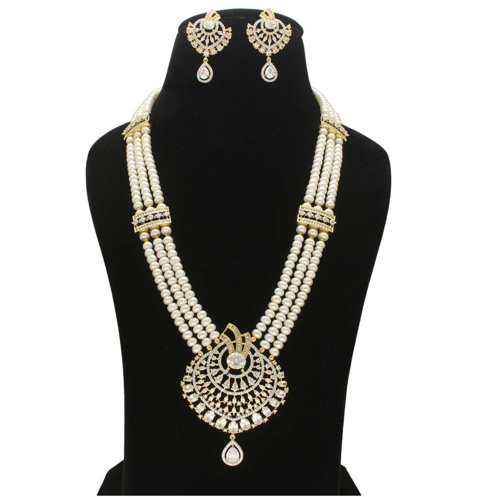 Multi-Strand Pearl Rani Haar With Diamond Pendant : JPAPR-26-004