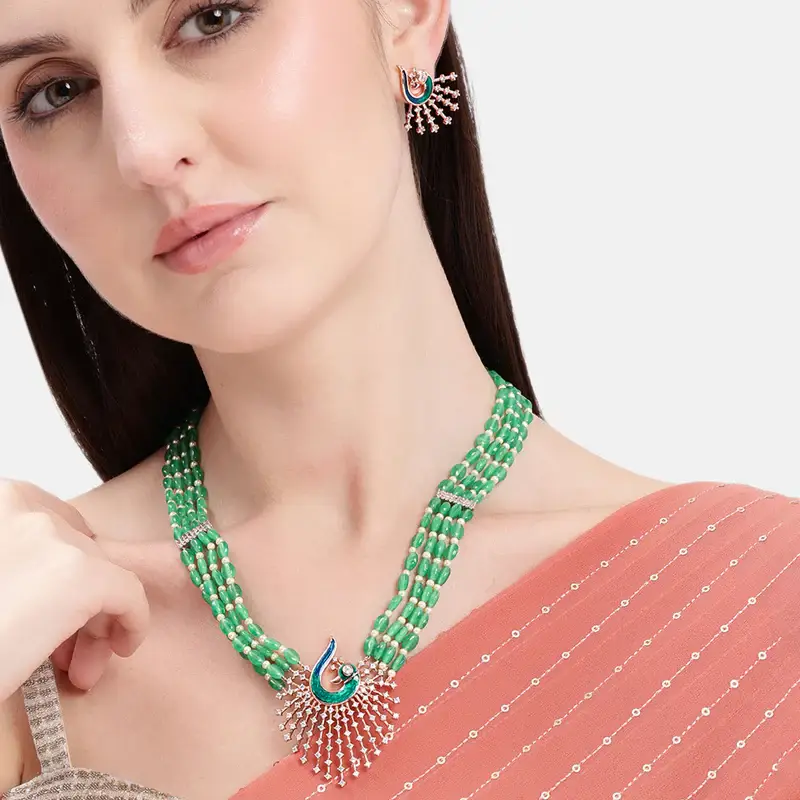 Morbagh Imperial Ruby Cz Bead Heritage Necklace Set | Reception Glam : AD-942-RGGN-NKER