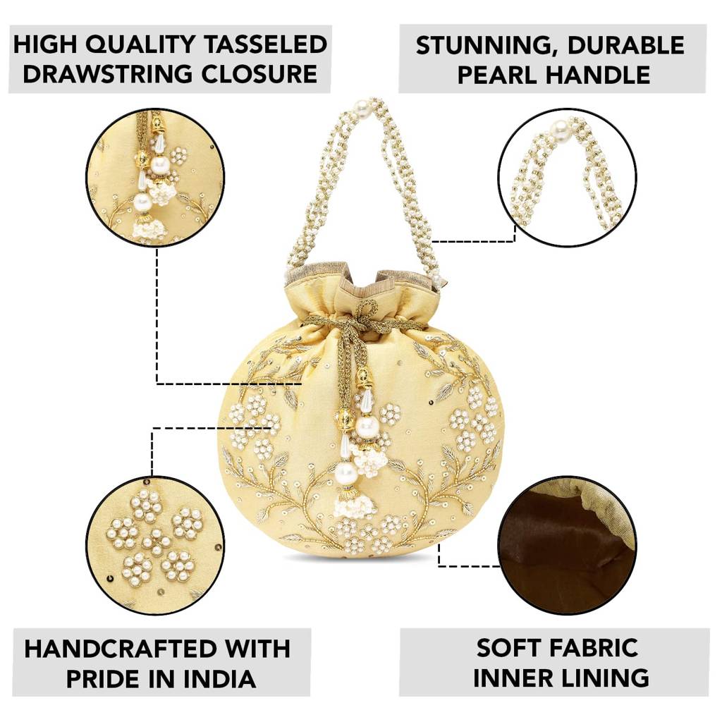 Rani Potli Bags For Women Evening Bag Clutch Ethnic Bride Purse With Drawstring (P86Rp) : P86CRM