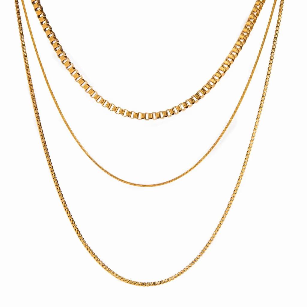 Riviera Triple Layered Necklace - Gold | 18K Gold Plated | Waterproof, Hypoallergenic & Anti-Tarnish : DSVDJD05250046
